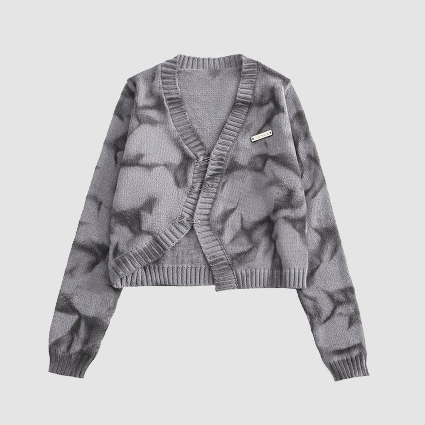 Style Core Aesthetics, New Style Trends Irregular Hem Tie-dye Cropped Cardigan Sweater Style Core Aesthetics, New Style Trends Irregular Hem Tie-dye Cropped Cardigan Sweater