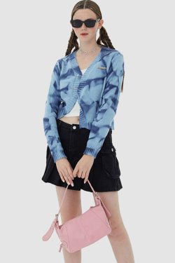 Style Core Aesthetics, New Style Trends Irregular Hem Tie-dye Cropped Cardigan Sweater