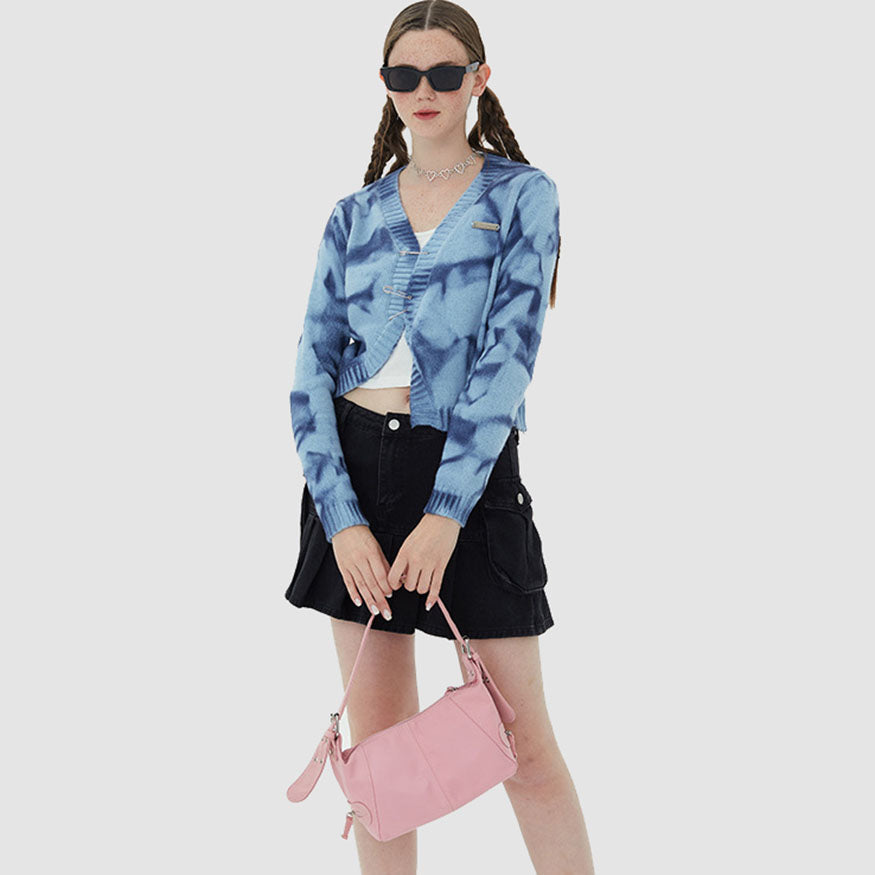 Style Core Aesthetics, New Style Trends Irregular Hem Tie-dye Cropped Cardigan Sweater Style Core Aesthetics, New Style Trends Irregular Hem Tie-dye Cropped Cardigan Sweater