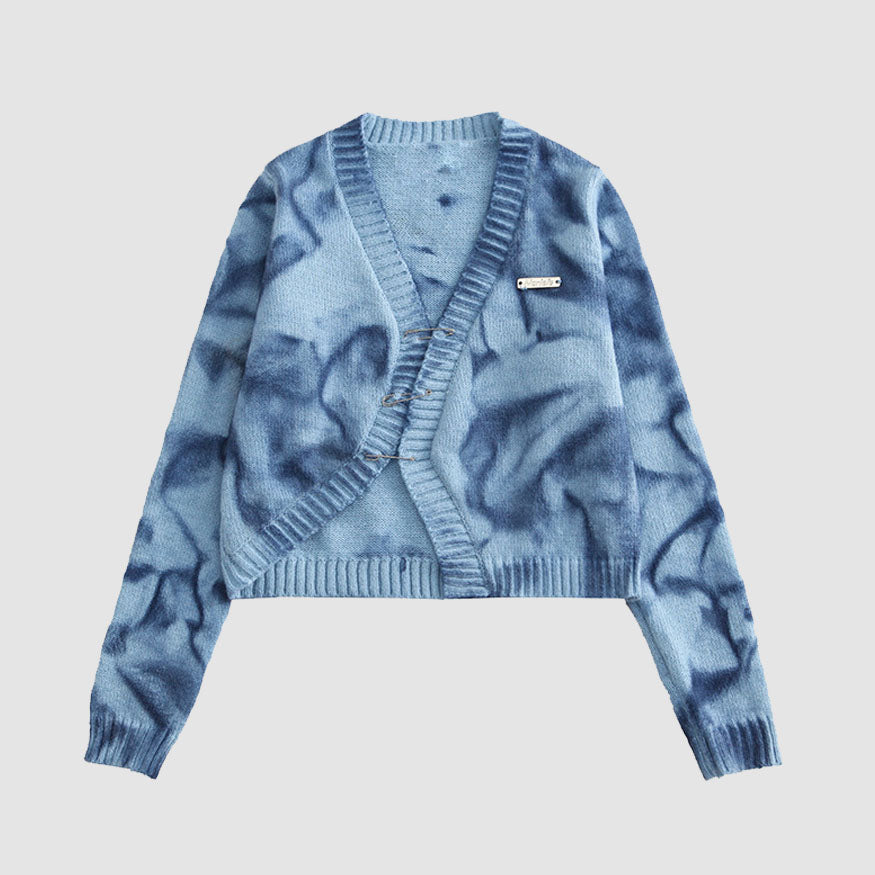 Style Core Aesthetics, New Style Trends Irregular Hem Tie-dye Cropped Cardigan Sweater Style Core Aesthetics, New Style Trends Irregular Hem Tie-dye Cropped Cardigan Sweater