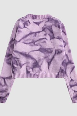 Style Core Aesthetics, New Style Trends Irregular Hem Tie-dye Cropped Cardigan Sweater