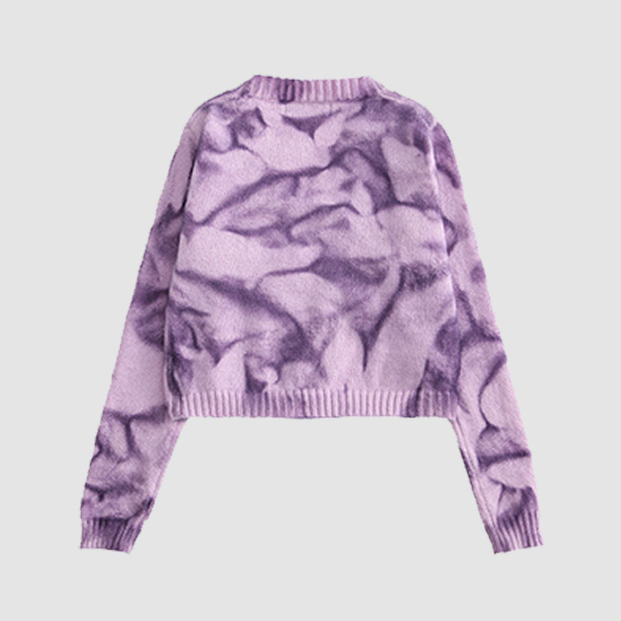 Style Core Aesthetics, New Style Trends Irregular Hem Tie-dye Cropped Cardigan Sweater Style Core Aesthetics, New Style Trends Irregular Hem Tie-dye Cropped Cardigan Sweater