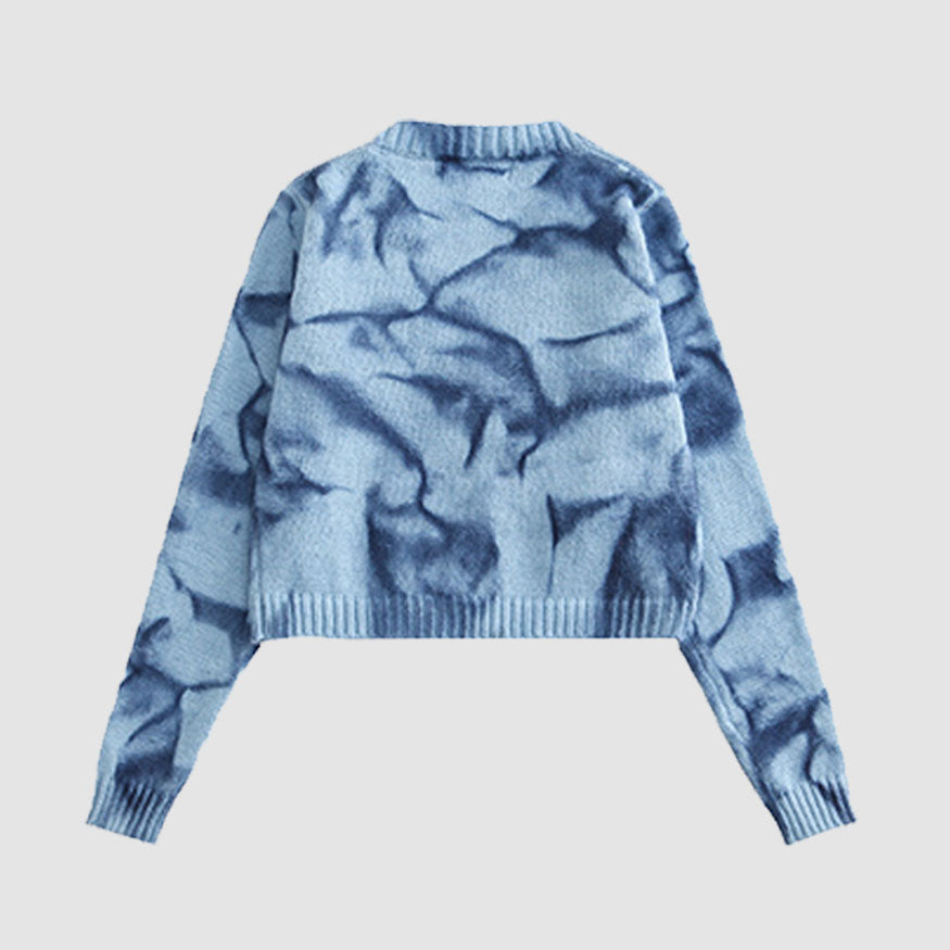 Style Core Aesthetics, New Style Trends Irregular Hem Tie-dye Cropped Cardigan Sweater Style Core Aesthetics, New Style Trends Irregular Hem Tie-dye Cropped Cardigan Sweater