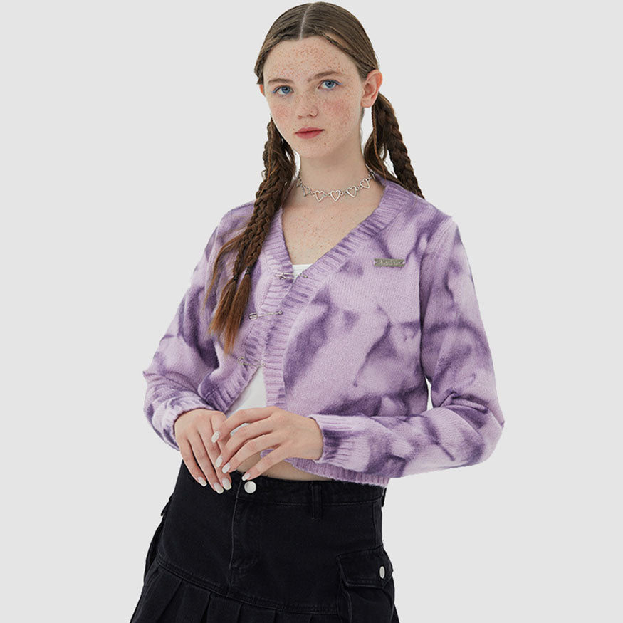Style Core Aesthetics, New Style Trends Irregular Hem Tie-dye Cropped Cardigan Sweater Style Core Aesthetics, New Style Trends Irregular Hem Tie-dye Cropped Cardigan Sweater
