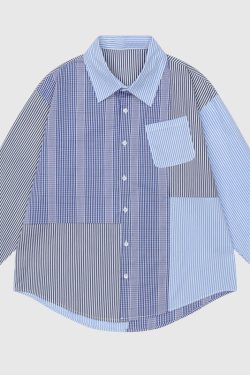 Style Core Aesthetics, New Style Trends Irregular Patch Stripe Shirts
