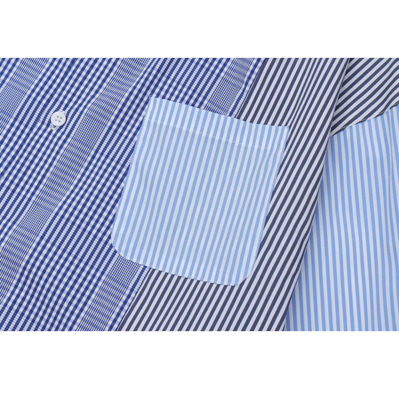 Style Core Aesthetics, New Style Trends Irregular Patch Stripe Shirts Style Core Aesthetics, New Style Trends Irregular Patch Stripe Shirts