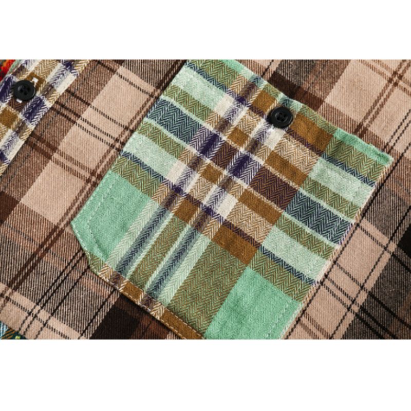 Style Core Aesthetics, New Style Trends Irregular Plaid Patchwork Shirt Style Core Aesthetics, New Style Trends Irregular Plaid Patchwork Shirt
