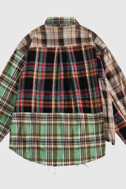 Style Core Aesthetics, New Style Trends Irregular Plaid Patchwork Shirt