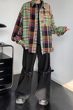 Style Core Aesthetics, New Style Trends Irregular Plaid Patchwork Shirt