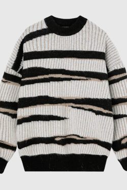 Style Core Aesthetics, New Style Trends Irregular Striped Knit Sweater