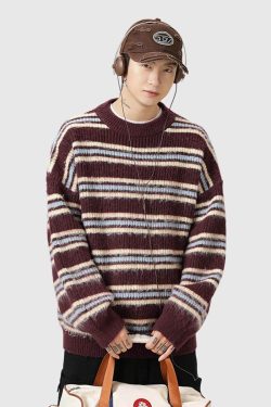 Style Core Aesthetics, New Style Trends Japanese Striped Knit Sweater