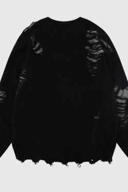 Style Core Aesthetics, New Style Trends Laid-back Crochet Distressed Knit Sweater