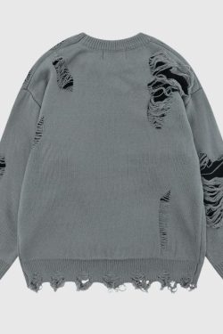 Style Core Aesthetics, New Style Trends Laid-back Crochet Distressed Knit Sweater