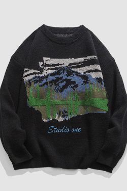 Style Core Aesthetics, New Style Trends Landscape Painting Crew Neck Sweater