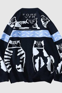 Style Core Aesthetics, New Style Trends Lazy Cat Pattern Cardigan