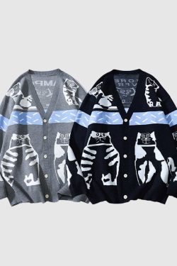 Style Core Aesthetics, New Style Trends Lazy Cat Pattern Cardigan