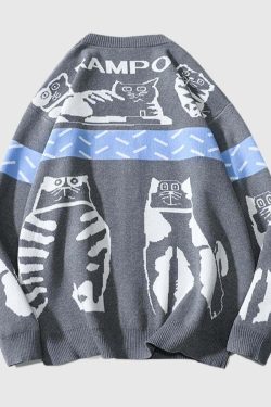 Style Core Aesthetics, New Style Trends Lazy Cat Pattern Cardigan