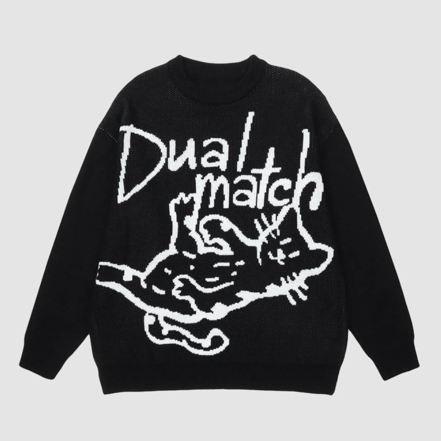 Style Core Aesthetics, New Style Trends Letter & Cat Pattern Sweater Style Core Aesthetics, New Style Trends Letter & Cat Pattern Sweater