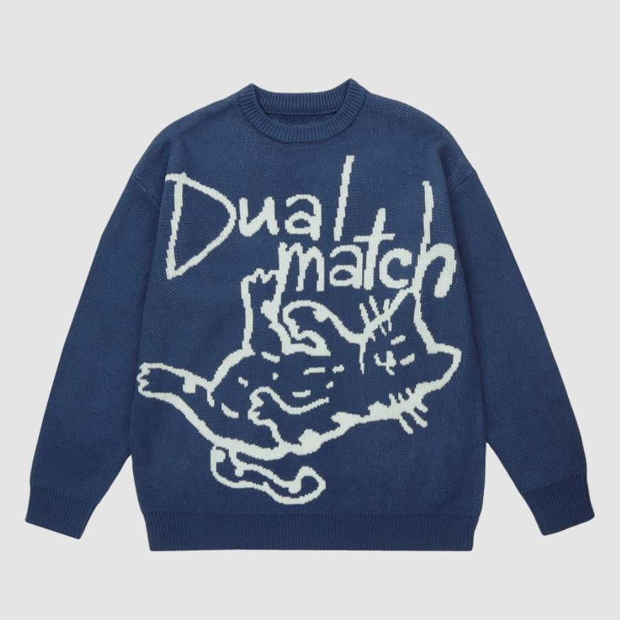 Style Core Aesthetics, New Style Trends Letter & Cat Pattern Sweater Style Core Aesthetics, New Style Trends Letter & Cat Pattern Sweater