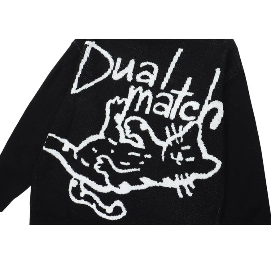 Style Core Aesthetics, New Style Trends Letter & Cat Pattern Sweater Style Core Aesthetics, New Style Trends Letter & Cat Pattern Sweater