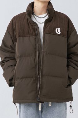 Style Core Aesthetics, New Style Trends Letter Embroidered Corduroy Patchwork Jacket