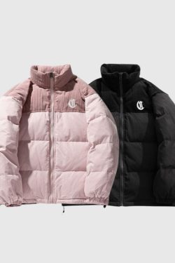 Style Core Aesthetics, New Style Trends Letter Embroidered Corduroy Patchwork Jacket