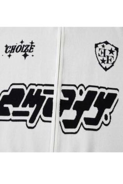 Style Core Aesthetics, New Style Trends Letter Jacquard Patchwork Knit Cardigan