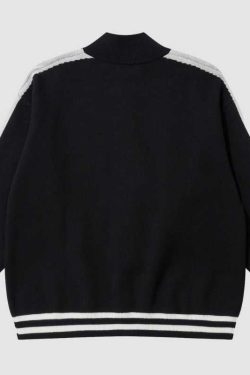 Style Core Aesthetics, New Style Trends Letter Jacquard Patchwork Knit Cardigan