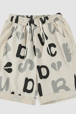 Style Core Aesthetics, New Style Trends Letter Print Drawstring Sport Shorts
