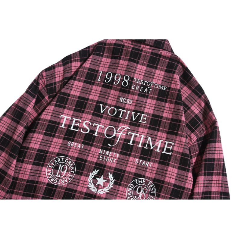 Style Core Aesthetics, New Style Trends Letter Printed Plaid Shirts Style Core Aesthetics, New Style Trends Letter Printed Plaid Shirts