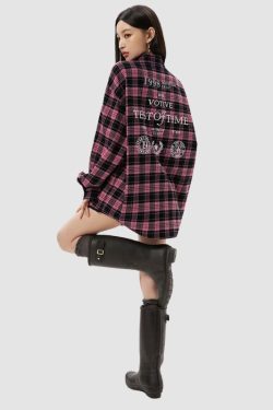 Style Core Aesthetics, New Style Trends Letter Printed Plaid Shirts