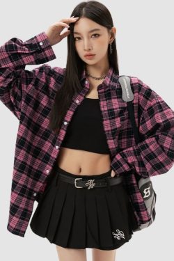 Style Core Aesthetics, New Style Trends Letter Printed Plaid Shirts
