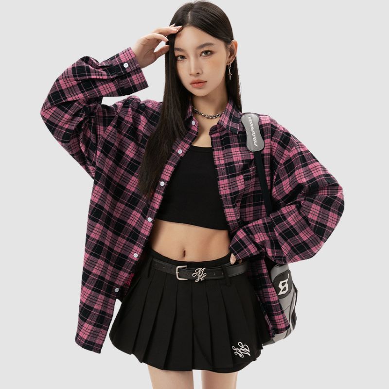 Style Core Aesthetics, New Style Trends Letter Printed Plaid Shirts Style Core Aesthetics, New Style Trends Letter Printed Plaid Shirts