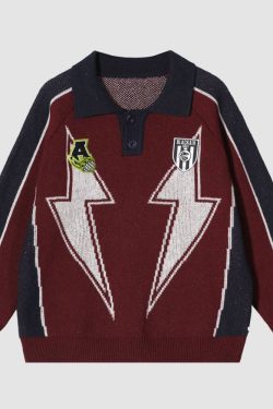 Style Core Aesthetics, New Style Trends Lightning Pattern Collared Sweater