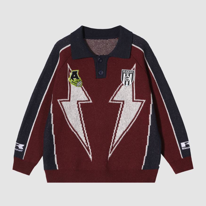 Style Core Aesthetics, New Style Trends Lightning Pattern Collared Sweater Style Core Aesthetics, New Style Trends Lightning Pattern Collared Sweater
