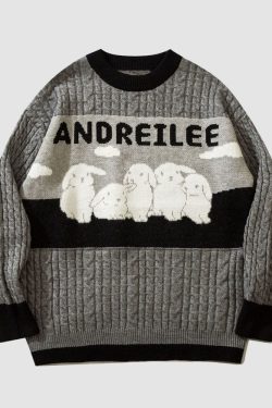 Style Core Aesthetics, New Style Trends Lovely Rabbit Print Cartoon Sweater