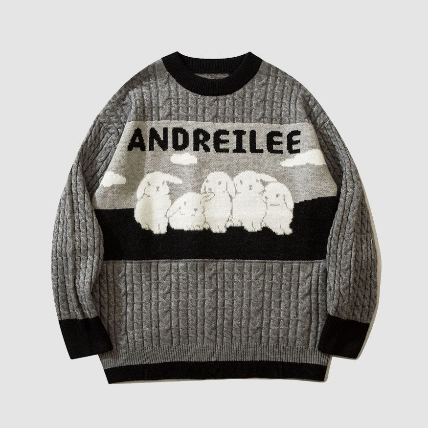 Style Core Aesthetics, New Style Trends Lovely Rabbit Print Cartoon Sweater Style Core Aesthetics, New Style Trends Lovely Rabbit Print Cartoon Sweater