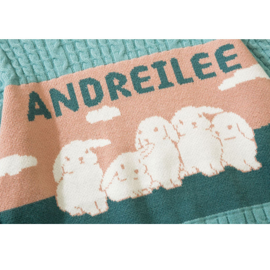 Style Core Aesthetics, New Style Trends Lovely Rabbit Print Cartoon Sweater Style Core Aesthetics, New Style Trends Lovely Rabbit Print Cartoon Sweater