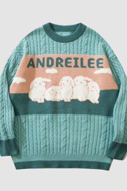 Style Core Aesthetics, New Style Trends Lovely Rabbit Print Cartoon Sweater
