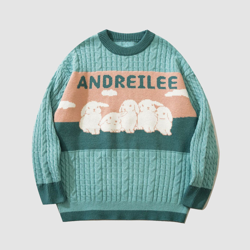 Style Core Aesthetics, New Style Trends Lovely Rabbit Print Cartoon Sweater Style Core Aesthetics, New Style Trends Lovely Rabbit Print Cartoon Sweater