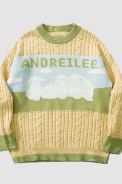 Style Core Aesthetics, New Style Trends Lovely Rabbit Print Cartoon Sweater