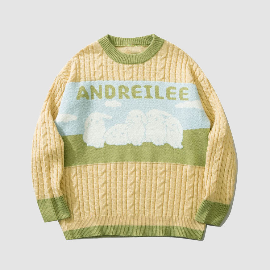 Style Core Aesthetics, New Style Trends Lovely Rabbit Print Cartoon Sweater Style Core Aesthetics, New Style Trends Lovely Rabbit Print Cartoon Sweater
