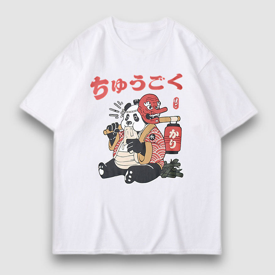 Style Core Aesthetics, New Style Trends Mask Panda Cartoon Print Tee Style Core Aesthetics, New Style Trends Mask Panda Cartoon Print Tee