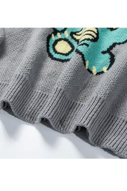 Style Core Aesthetics, New Style Trends Milk Tea Dinosaur Print Sweater