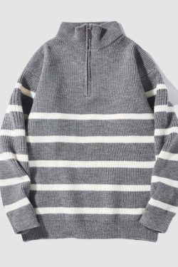 Style Core Aesthetics, New Style Trends Mock Neck Lapel Stripe Pullover