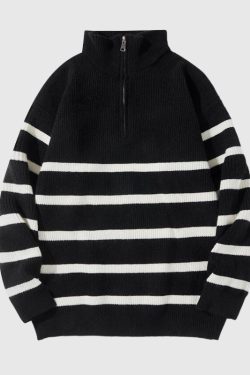 Style Core Aesthetics, New Style Trends Mock Neck Lapel Stripe Pullover