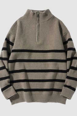 Style Core Aesthetics, New Style Trends Mock Neck Lapel Stripe Pullover