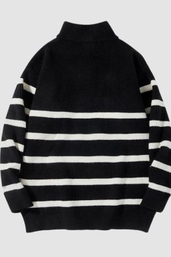 Style Core Aesthetics, New Style Trends Mock Neck Lapel Stripe Pullover