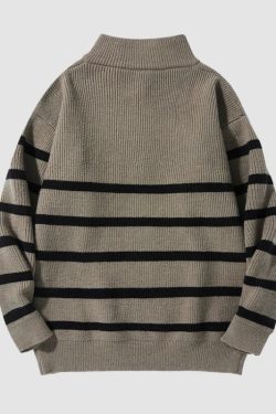 Style Core Aesthetics, New Style Trends Mock Neck Lapel Stripe Pullover