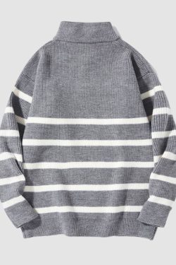 Style Core Aesthetics, New Style Trends Mock Neck Lapel Stripe Pullover